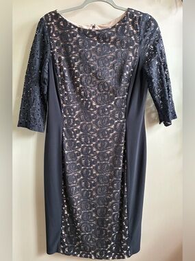 Anne Klein Black Long Sleeve Lace-Overlay Sheath Dress